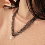 百搭經典多層網面珍珠吊墜甜美鎖骨項鍊飾品-N0331001J
