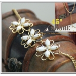 韓國正品典雅氣質白色花朵鑲鑽合金鏤空花瓣項鍊-N16091001J