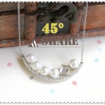 正韓細緻典雅銀色珍珠微笑線鑲水鑽長項鍊-N90303017S2A80
